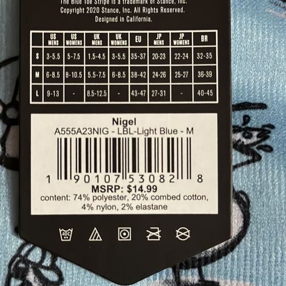 STANCE UNISEX SOCKS IN CREW HEIGHT NIGEL IN LIGHT BLUE CASUAL MID CUSHION NWT - Picture 7 of 7